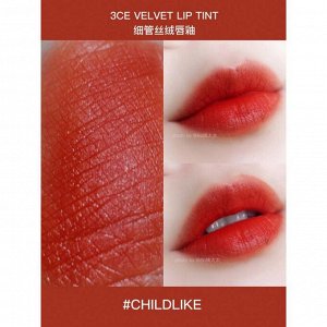 3CE Тинт для губ бархатный оранжево-красный тон Tint Lip Velvet Childlike, 4 гр