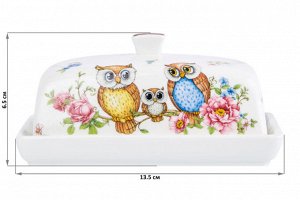 Масленка 13,5x9x6,5 см "Совушки" из фарфора NEW BONE CHINA