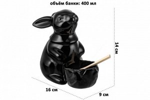 Банка для соли 'Заяц' черная с деревянной ложкой, 400 мл (16x9x14 см)