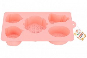 Форма для выпечки 5 ячеек 26x17x4 см "Христос Воскресе", розовая