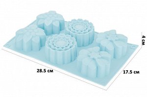 Форма для выпечки 6 ячеек "Цветы", 28,5x17,5x4 см, голубая