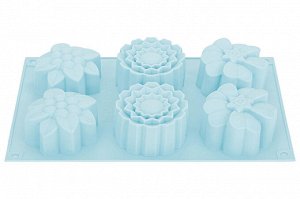 Форма для выпечки 6 ячеек "Цветы", 28,5x17,5x4 см, голубая