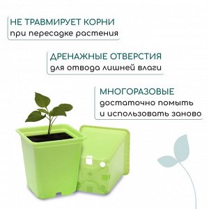 Горшок для рассады, 250 мл, d = 7 см, h = 8 см, пластик, 12 шт, цвет зелёный