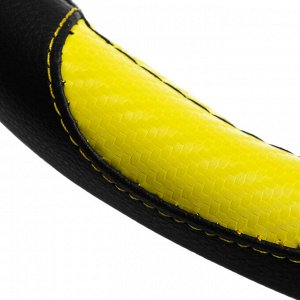 Оплетка TORSO, кожа PU, перфорация, размер 38 см, желтая карбоновая вставка, черный