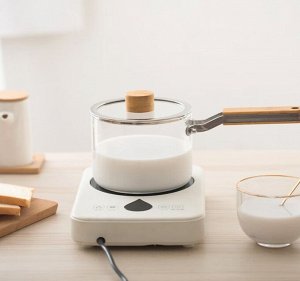 Жаропрочная стеклянная кастрюля с крышкой для готовки, деревянная ручка, прозрачная, для всех видов плит кроме индукции, 1500 мл