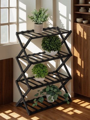 Подставка для цветов Greengo, 4 полки, 50x25x68 см, напольная, бамбук, чёрная