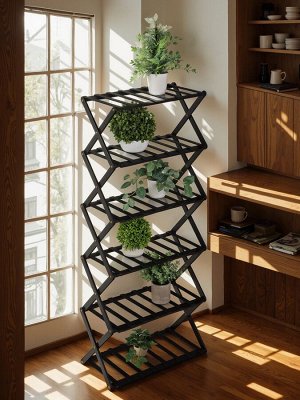 Подставка для цветов Greengo, 6 полок, 50x25x110 см, напольная, бамбук, чёрная