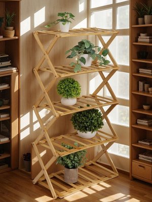 Подставка для цветов Greengo, 5 полок, 50x25x89 см, напольная, бамбук