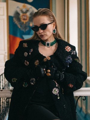 Набор 2 предмета: серьги, колье «Роскошь» крупный камень, цвет зелёный в золоте, 42 см