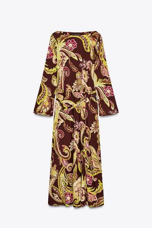 платье ЦВЕТ как на первом фото ПЛАТЬЕ МИДИ С УЗОРОМ (GEMUSTERTES MIDI-KLEID) Платье с широким круглым вырезом и длинными рукавами. Боковые сборки и узлы. СОСТАВ МАТЕРИАЛА, ИНСТРУКЦИИ ПО УХОДУ И ПРОИСХ