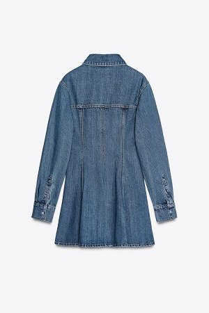 платье ЦВЕТ как на первом фото МИНИ-ПЛАТЬЕ ИЗ ДЖИНСА TRF (DENIM-MINIKLEID TRF) Короткое платье с воротником-лацкан. Длинные рукава с манжетами. Застежка на кнопки спереди. СОСТАВ МАТЕРИАЛА, ИНСТРУКЦИИ