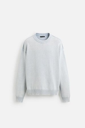 Трикотаж ЦВЕТ как на первом фото СВИТЕР С ЭФФЕКТОМ ЛЕВОЙ-ПРАВОЙ СТОРОНОЙ (GEWASCHENER PULLOVER MIT LINKS-RECHTS-EFFEKT) Свободный хлопковый свитер. Круглая горловина. Длинные рукава. Ребристые манжеты