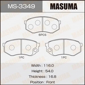 Колодки тормозные дисковые Masuma передние, комплект на ось (4 шт), арт. MS-3349