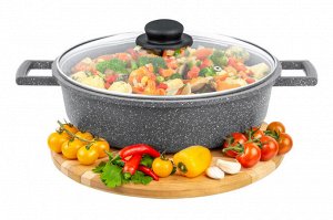 Сотейник 28 см 4,45 л "Серый мрамор" с крышкой, индукционный, ГАРМОНИЯ ВКУСА