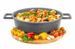 Сотейник 28 см 4,45 л "Серый мрамор" с крышкой, индукционный, ГАРМОНИЯ ВКУСА
