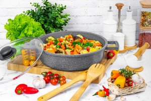 Сотейник 28 см 4,45 л "Серый мрамор" с крышкой, индукционный, ГАРМОНИЯ ВКУСА
