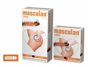 Презервативы Masculan, ultra 3, латекс, кольца, точечные, анестетик, 19 см, 5,3 см, 10 шт.