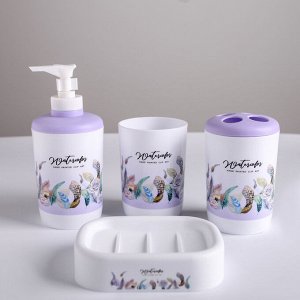 Набор аксессуаров для ванной комнаты «Лёгкость пера», 6 предметов (мыльница, дозатор, 2 стакана, ёрш, ведро)