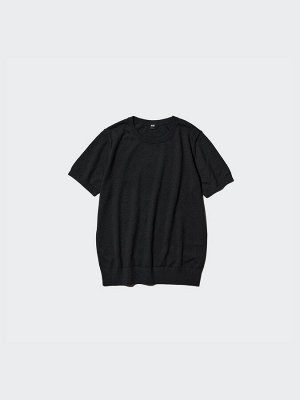 UNIQLO - однотонный свитер с короткими рукавами - 09 BLACK