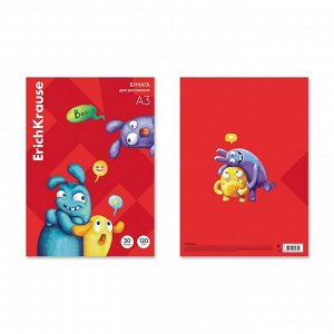 Бумага для рисования А3, 30 листов, ErichKrause Jolly Friends, блок 120 г/м?, 100% белизна, картонная папка