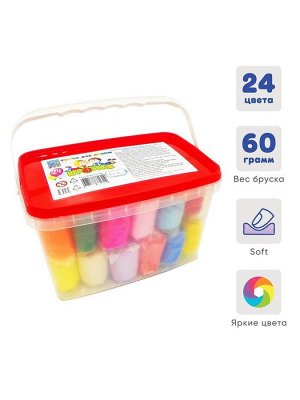Тесто для лепки 24 цвета, 1440 г, «Игротека» в пластиковом контейнере + 6 штампов