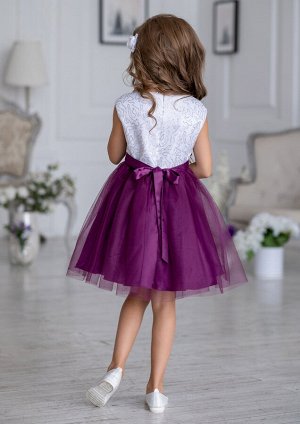 Нарядное платье с контрастной юбкой из однотонной ткани, цвет фиолетовый