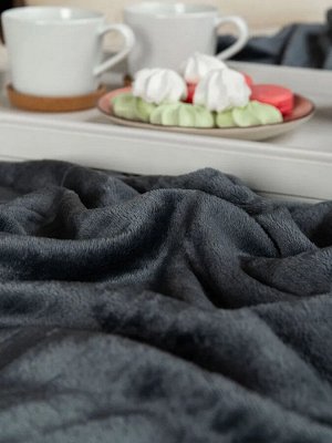 Плед пышный Absolute, плюшевый, фланелевый мягкий, однотонный, размер 140х200 см. Цвет: Темно-серый