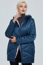 Демисезонная женская куртка на контрастом подкладе, с капюшоном, цвет синий