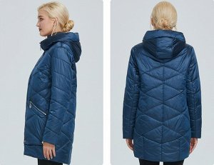 Демисезонная женская куртка на контрастом подкладе, с капюшоном, цвет синие море