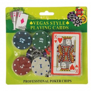 Покер, набор для игры (карты 54 шт, фишки 24 шт с номенал.) микс