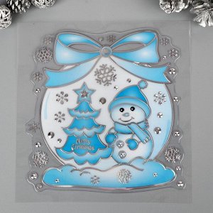Наклейка пластик голубая с серебром "Снеговичок" МИКС 28х20 см