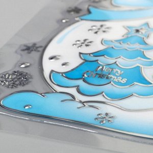 Наклейка пластик голубая с серебром "Снеговичок" МИКС 28х20 см