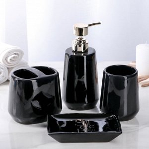 Набор аксессуаров для ванной комнаты Bonjour, 4 предмета (дозатор 400 мл, мыльница, 2 стакана), цвет чёрный