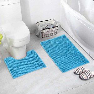 Набор ковриков для ванны и туалета 2 шт 40х50, 50х80 см &quot;Букли&quot; цвет синий
