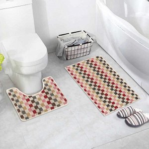 Набор ковриков для ванны и туалета «Квадраты», 2 шт: 37?47, 48?78 см, цвет красный