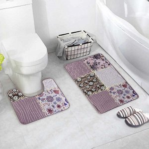 Набор ковриков для ванны и туалета Доляна «Коллаж», 2 шт: 40x50, 50x80 см, цвет серо-розовый