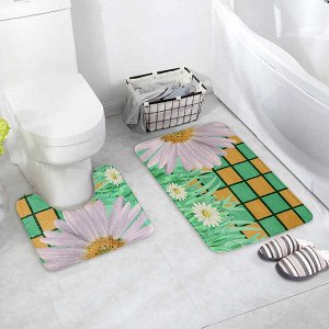 Набор ковриков для ванны и туалета Доляна «Ромашки», 2 шт: 40x50, 50x80 см