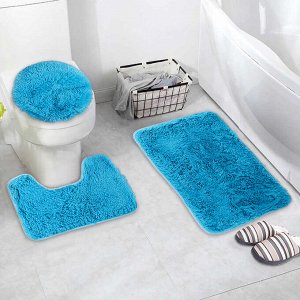 Набор ковриков для ванны и туалета «Плюшевый», 3 шт: 32?40, 40?50, 50?80 см, цвет синий