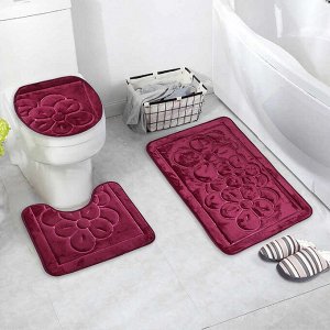 Набор ковриков для ванны и туалета Доляна, 3 шт: 36x43, 40x50, 50x80 см, цвет бордовый