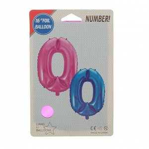 Шар фольгированный 16" Цифра 0, индивидуальная упаковка, цвет розовый