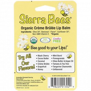 Sierra Bees, Органические бальзамы для губ, крем брюле, 4 в упаковке, по 4,25 г (0,15 унц.) каждый