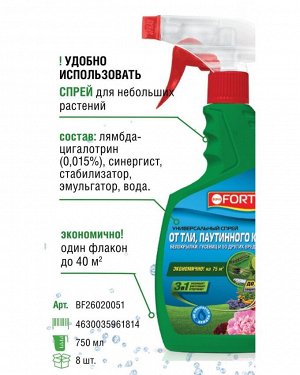 Средство от тли паутинного клеща других 50 видов насекомых спрей BONA Forte 750мл