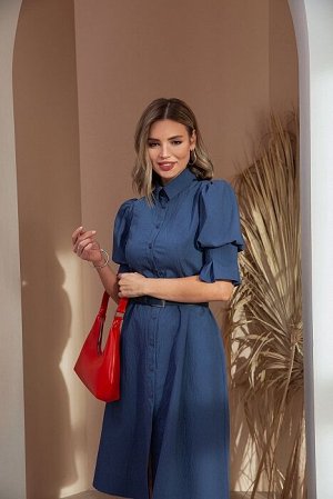Гела.1 синее платье рубашка с рукавами фонарик