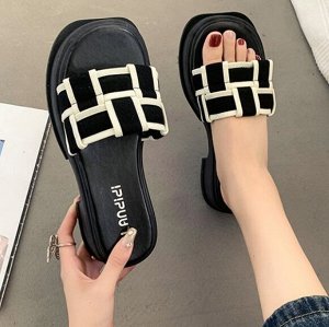 Женские сабо на платформе в клетку, черные