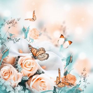 Картина на подрамнике "Бабочки на розах" 50*100 см
