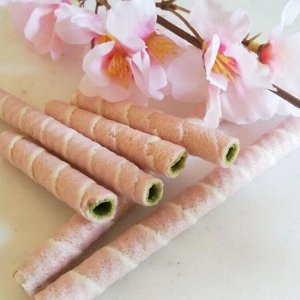 Yamazaki Biscuits Sakura Matcha 55g - Вафельные трубочки сакура с матчей