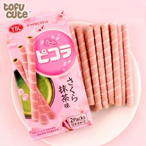 Yamazaki Biscuits Sakura Matcha 55g - Вафельные трубочки сакура с матчей