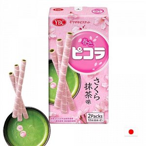 Yamazaki Biscuits Sakura Matcha 55g - Вафельные трубочки сакура с матчей