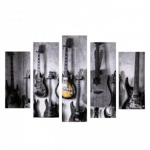 Модульная картина "Коллекция гитар" (2-23х52; 2-24х70; 1-24х80) 120х80см