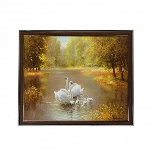 Картина "Семья лебедей" 35х28 (38*31)см